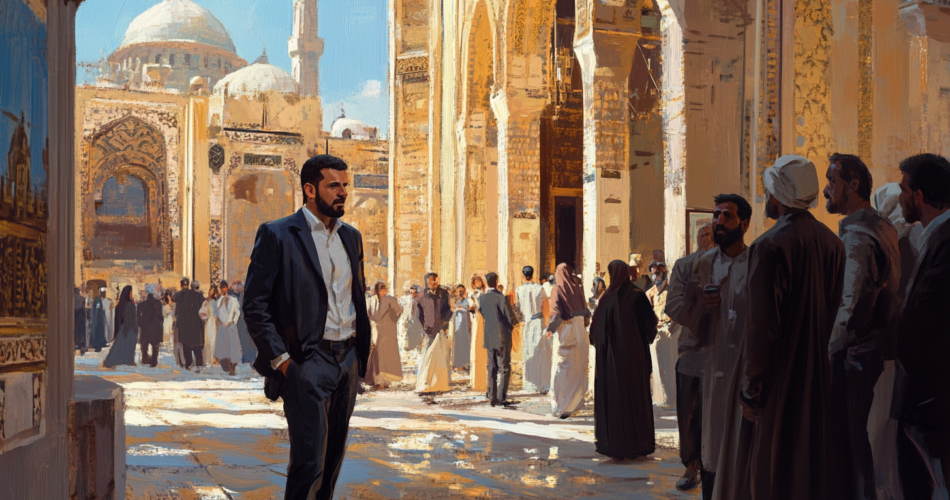 al-Chaara devant la grande mosquée de Damas